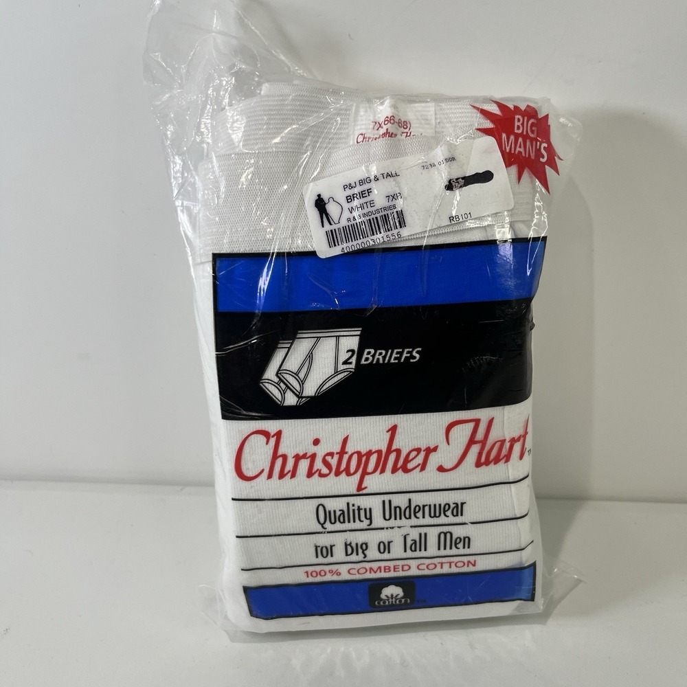 Vtg Christopher Hart Underwear (2-Pack) 7XB Big and Tall Solid Color White